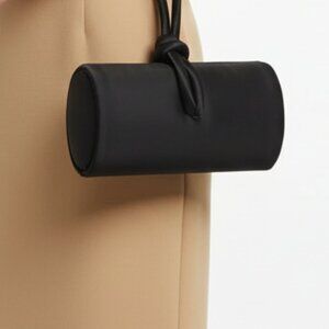 La Regale Black Satin Wristlet Hard Case Mini Baguette Handbag